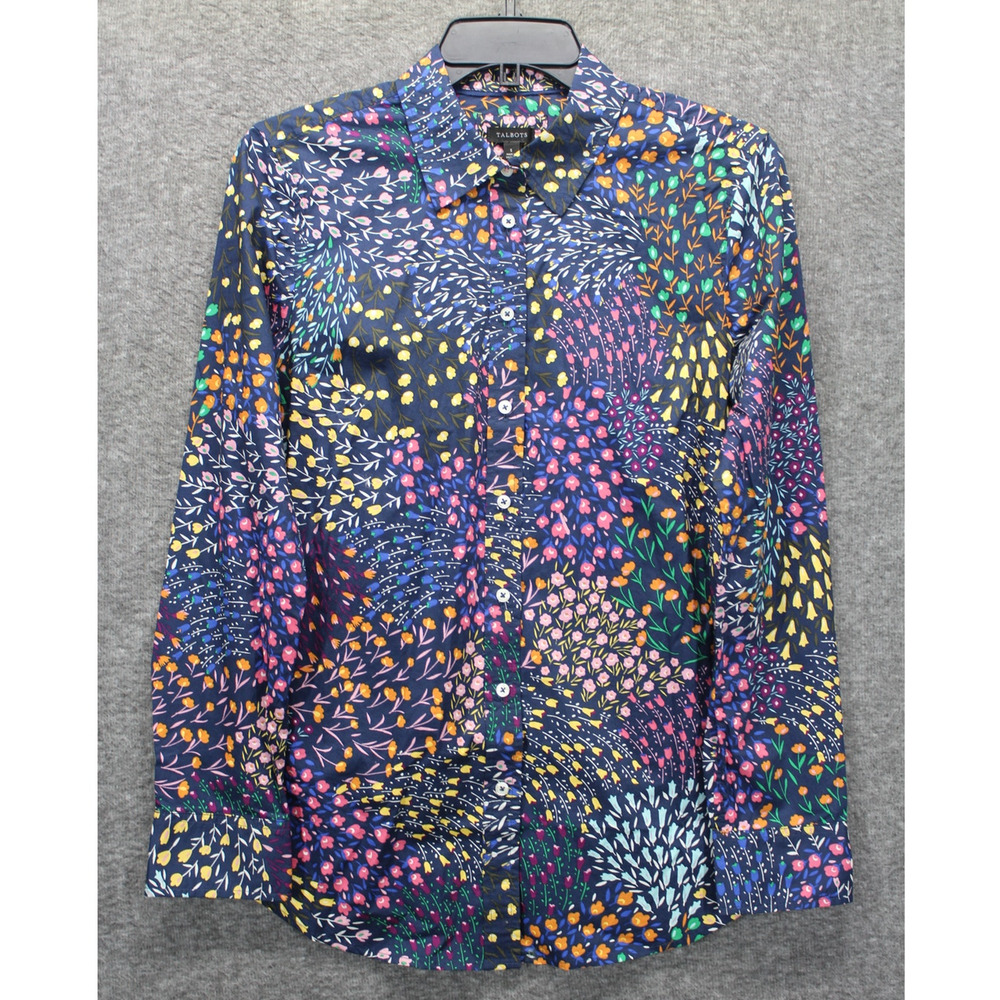 Talbots Button Up Shirt Size Small Navy Flower Garden Print Long Sleeve NEW